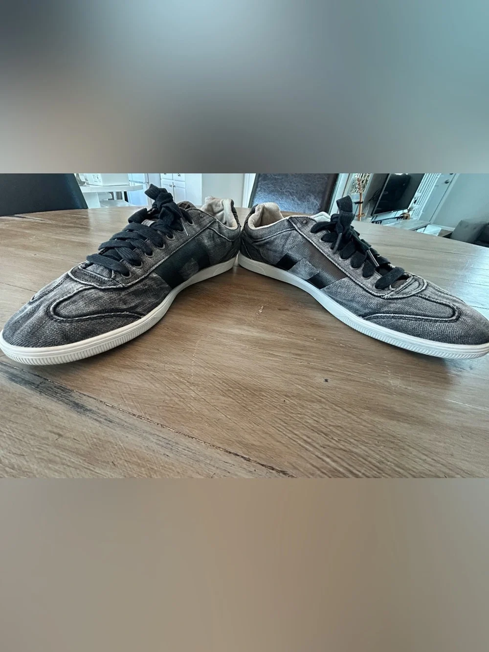Diesel Gray Canvas Low-Top Sneakers with Black Accents
